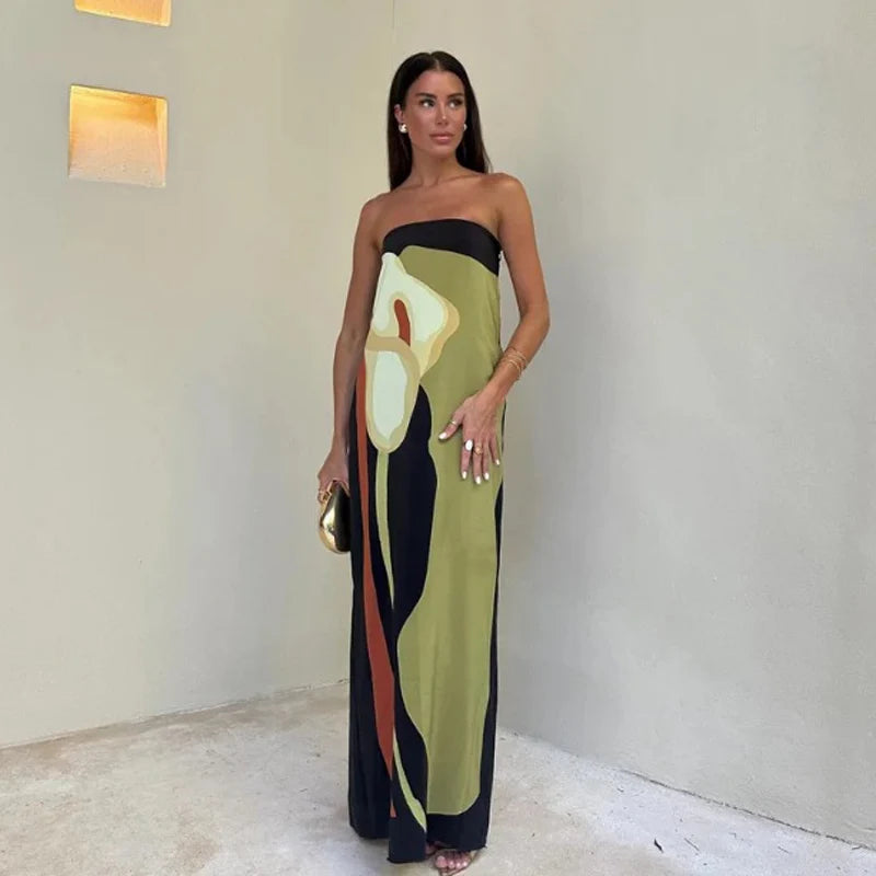 Strapless Backless Printed