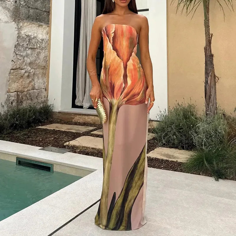 Strapless Backless Printed